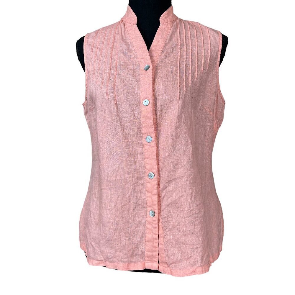 Sarah Spencer Peach Linen Button Front Blouse Size M
